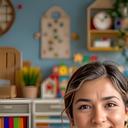 Okito Saila, mother of a child with autism, sitting in a colourful playroom